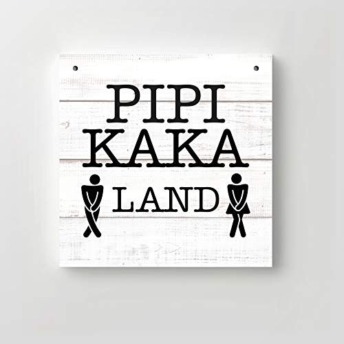 Clever-Kauf-24 GmbH Holz Schild Bedruckt | PIPI Kaka Land | 20x20x1,2cm | Deko Spruch Wand | zum Aufhängen | Gäste WC Bad |