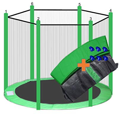 walexo Trampolin Randabdeckung + Sicherheitsnetz für 6 Stangensysteme (244 cm Ø, Hellgrün/Hellgrün)