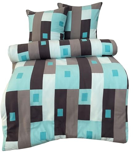 Leonado Vicenti - Thermofleece Warme Winter Bettwäsche Flausch Kariert Türkis Grau gestreift modern Schlafzimmer Garnitur Set Bezug Decke, 2teilig, 135x200 cm