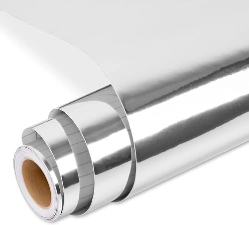 Prime Vinyl Chrome Silver Permanent Vinyl Roll, Silver Vinyl for Cricut, 12‘’ x 15 FT, Metallic Self Adhesive Vinyl, Silver Vinyl for Silhouette Cameo, Cutting Machine, Home Decal, Easy to Weed