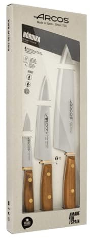 Arcos Messerset 3-teilig aus Nitrum Edelstahl - Professionelle Küchenmesser mit Ergonomischem Griff aus Polyoxymethylen, Ideal für Präzisionsschneiden - Braun, Serie Nordika