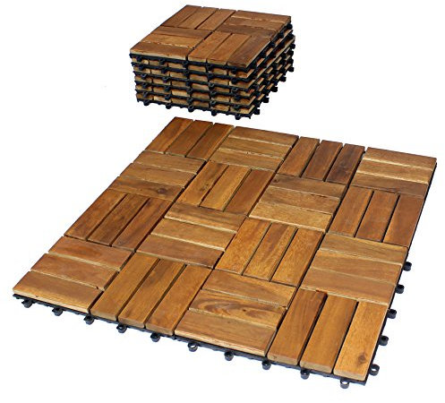 BigDean 11er Pack Holzfliesen für Balkon 30x30 cm - 1 Quadratmeter - aus Akazien-Holz - Bodenbelag Holzboden Klicksystem Balkonfliesen Klickfliesen