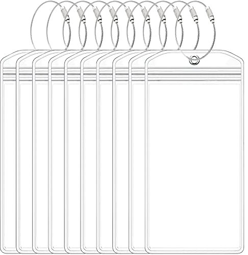 10 Pcs Cruise Luggage Tag Holders with Zip Seal & Steel Loops, Cruise Essentials Clear Waterproof Luggage Tags for Travel Vacation Accessories Princess Cruises Carnival P&0 MSC