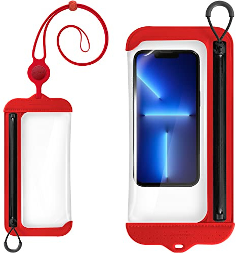 Bone wasserdichte Handyhülle, IPX8 wasserdichte Handytasche für Schwimmen Tauchen Baden Skifahren, Waterproof Phone Case Unterwasser Kompatibel mit iPhone Samsung Galaxy - Lanyard (Rot)
