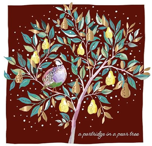 Ling Design Partridge In A Pear Tree - Premium Gold Foil Finished Xmas Charity Christmas & New Year Cards Pack of 6