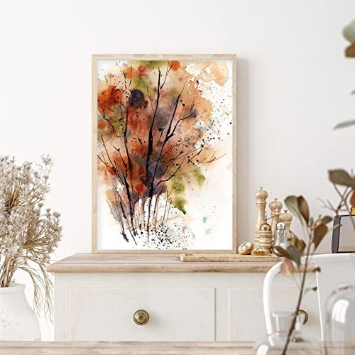 OTURRI Abstrait automne arbres Murale Art aquarelle Nature affiches Toile tableau peinture moderne Tableaux salon intérieur Decoration à la maison 50x70cm sans cadre