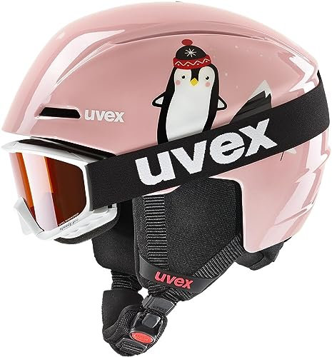 uvex viti Set - Leichter Skihelm & Skibrille für Kinder - individuelle Größenanpassung - beschlagfrei - pink Penguin - 51-55 cm