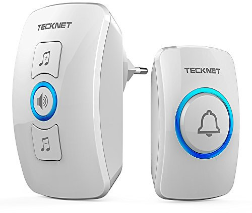 TECKNET Funkklingel, Kabellose Türklingel Set IP65 Funkklingel Aussen Wasserdicht mit 60 Melodien & 5 Lautstärkestufen, Funk Klingel Haustür Kit mit LED-Blitz und 1 Empfänger 1 Sender, 400M Reichweite