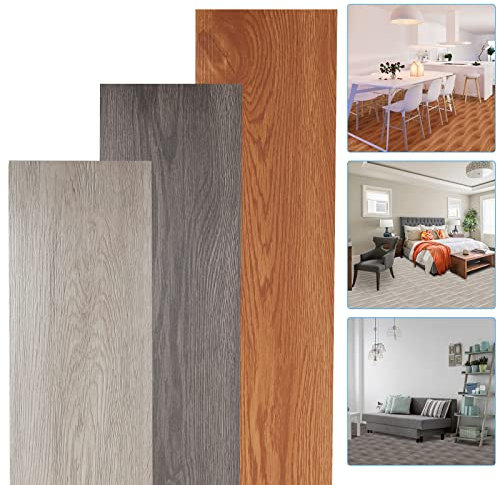 Yakimz Bodenbelag PVC, Vinyl Laminat Dielen, Bodenbelag Selbstklebende Fliesen, Vinylboden, Wasserfest, Rutschfest(Warm Oak, 91.4 x 15.2 cm, ca.1m², Dicke 1,5 mm)