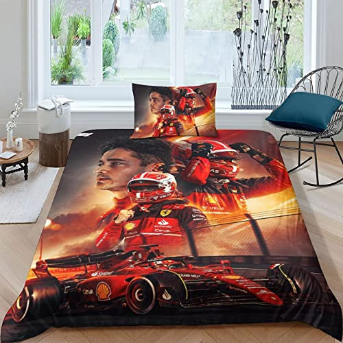 CIFEAR F1-Rennen Bettwäsche 3D F1-Fahrer Bettbezug Mikrofaser Bettwäsche Set Bettbezüge Mit Reißverschluss Kissenbezüge Single(135x200cm)