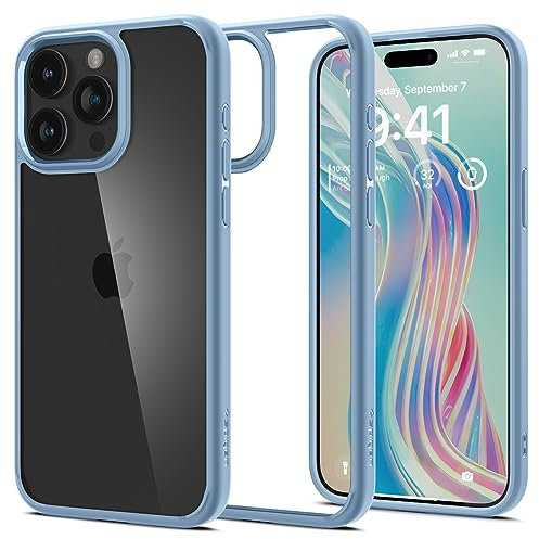 Spigen für iPhone 15 Pro Max Ultra Hybrid Hülle [Anti-Yellowing] Case Handyhülle Schutzhülle Cover Transparent Durchsichtig Dünn Slim -Sierra Blue