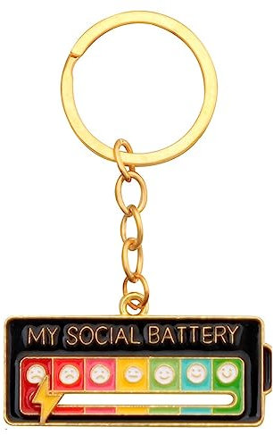 Monivi Social Battery Pins - My Social Battery Ansteckbroschen, Stimmungsbroschen & Schlüsselanhänger Zinklegierung für 7 Tage in der Woche (My Social Battery Keyring - Black)