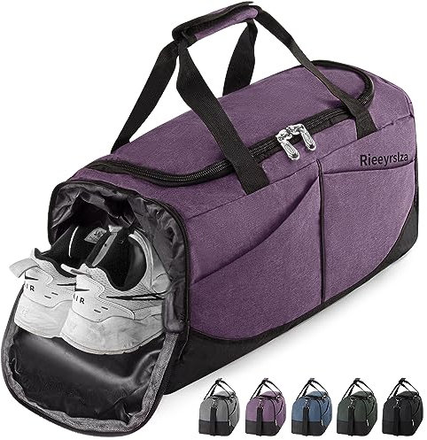 Rieeyrslza Sac de Sport avec Compartiment Chaussures 40L Grande Sac de Sport Sacs de Voyage Weekend Sac Sac de Sport Waterproof Multiuse Sac à Bandoulière ou Fourre-Tout (Violet o2)