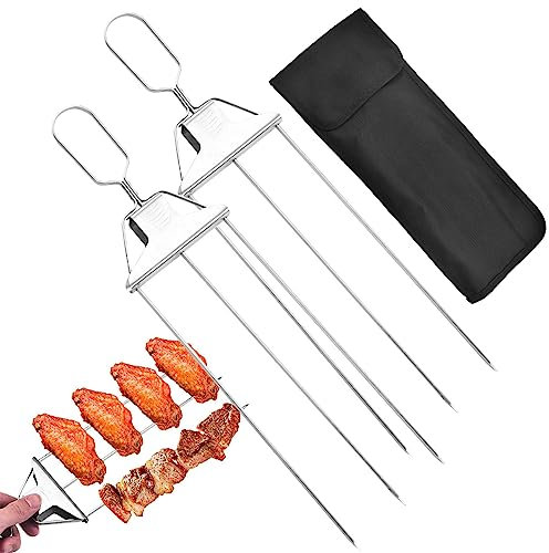 Kebab Spieße 3-Wege | Grillspieße Edelstahl | 2023 Neues Grillzubehör Grill Spieße mit Aufbewahrungsbeuteln | Wiederverwendbare Halbautomatische Kebab Adana Spieße für Grillabende im Freien