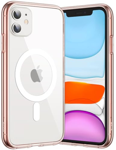 JETech Magnetic Case for iPhone 11 6.1-Inch Compatible with MagSafe Wireless Charging, Shockproof Phone Bumper Cover, Anti-Scratch Clear Back (Rose Gold)