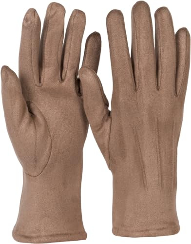 styleBREAKER Damen Stoff Handschuhe Ziernähte | Leitfähige Fasern am Zeigefinger für Displays, weiches warmes elastisches Gewebe, Einheitsgröße für 16-21 cm Handumfang.