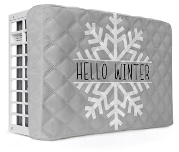 Singingin Christmas Indoor Air Conditioner Covers, Hello Winter Christmas White Snowflake Grey Durable Insulation AC Covers for Inside Window Unit with Elastic Strap 21 x 15 x 3.5 inches