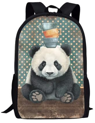 Belidome Kinder-Schulrucksack mit seitlichen Netztaschen, große Büchertasche, Tagesrucksack, Schulterrucksack, Panda 3, Einheitsgröße
