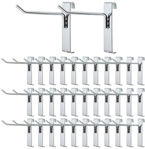 TOLIDA 35 Stück Robuste Gitterhaken für Gitterwand aus Verschleißfestem Metall Haken für Gitterwandpaneel Schlitzhaken Silber 10CM(4 inches)