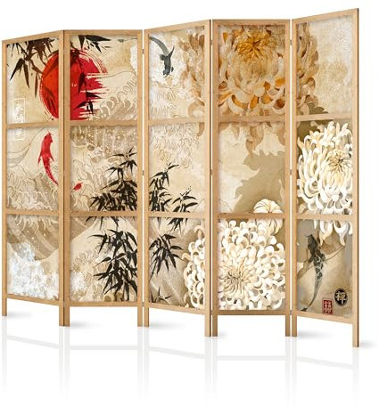 murando - Paravent Innen Raumteiler Holz Abstraktion 225x172 cm 5-teilig Japanische Trennwand Raumtrenner Room Divider Mobiler Sichtschutz Spanische Wand Raum Abtrennung Natu p-C-0003-bh-c