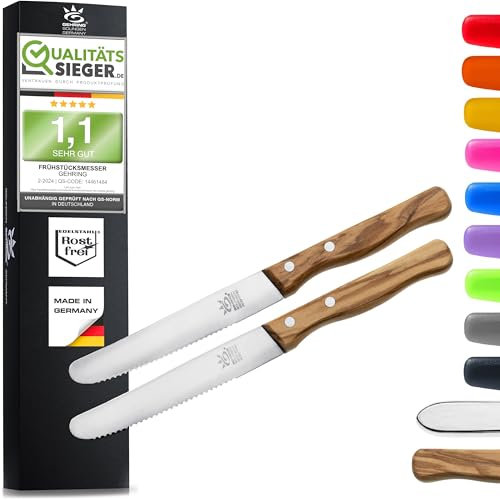 SOLINGEN| Frühstücksmesser & Brötchenmesser - Tafelmesser & Brotzeitmesser - Wellenschliff | Made in Germany, rostfreie, eisgehärtete & scharfe Messer/Serie LOOK - (Oivenholz)
