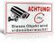 TAKULA 30 * 20cm Achtung Videoüberwachung Schild,Gebürstetes Aluminium Schild Videoüberwachung,Hinweisschild Videoüberwachung(Pack of 1)