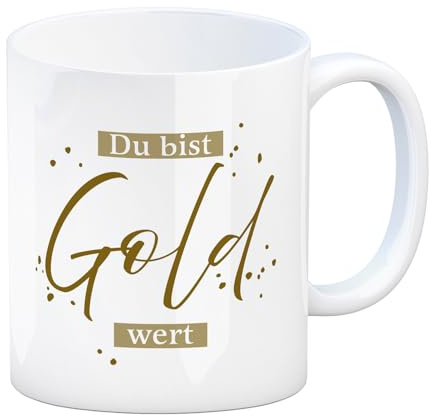 speecheese Danksagung Kaffeebecher mit Spruch Du bist Gold wert Für Freundin Kollege Mama Papa Sohn Tochter Einzigartige Idee für Familie