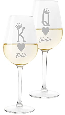 Colorfamily Paire de Verres à Vin Personnalisés - Set de 2 Verres avec Nom King & Queen - Verre en Verre de 500 ml