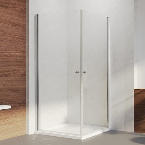 IMPTS Duschkabine 90x90x185cm Eckeinstieg, Doppelt Pendeltür Schwingtür Drehtür Duschwand Duschabtrennung Rahmenlos Nischentür Dusche 6mm ESG Glas