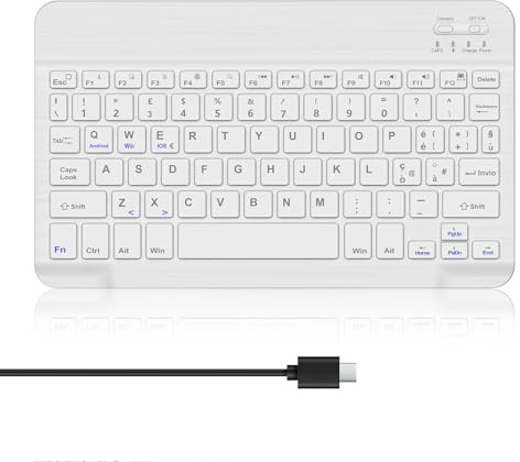 WINCHKING Bluetooth Tastiera per Tablet, Tastiera wireless ultrasottile, Keyboard sottile e leggera per iPad, Android Samsung Tablet, Xiaomi Redmi Pad, Huawei, Lenovo Teblet, bianca
