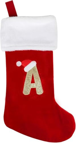 SULOLI Grande Bas de Noël, Chaussette à Suspendre, Botte Père Noël Sac Cadeau de Bonbons pour Décoration de Cheminée d'Arbre (A)