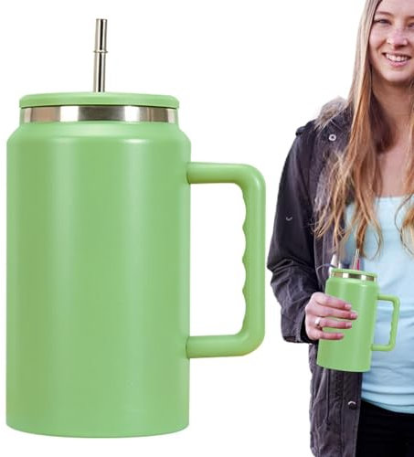 Vaso de 50 onzas con popote, botella de agua, vaso con pajita, con tapa y asa para mantener el frío, incluye jugos y bebidas de leche