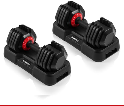 HAMMER Hanteln StrongLock 4.0 Smartes Hantelsystem mit Gewichtsverstellung durch einfaches Drehen (2 x 25 kg)