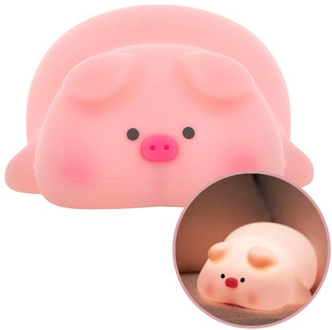 FOREVER Light LED Nachtlicht Kinder Dimmbar Schlafendes Schweinchen – Berührungsaktivierung Silikon Nachtlicht Küken mit 4 Lichtmodi - Nachtlicht Kinder Akku mit USB-C - Tragbar Dekorativ Pig Lamp