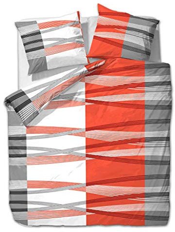 etérea Seersucker Bettwäsche 200x200 cm - bügelfreies Bettwäsche Set mit Kissen - Microfaser Satin nach Oekotex 100 - Reißverschluß - Gestreift - 200x200cm + 80x80 cm Kissenbezug - Orange