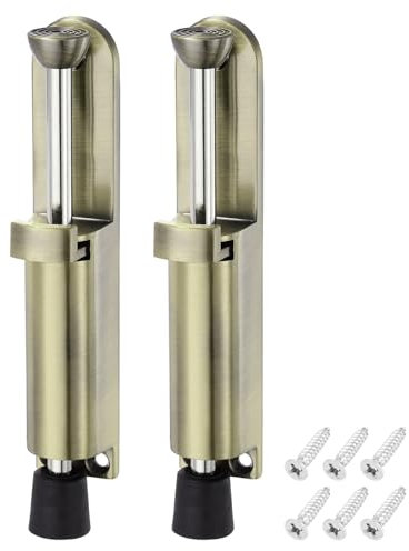 sourcing map 2 Pack Kickdown Door Stop, Spring Loaded Telescopic Door Stopper, Adjustable Door Locks Holder for Distance from The Ground 45mm/1.77, Bronze