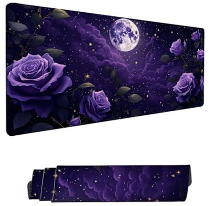 Gaming Mouse Pad 19.69x9.85x0.12in Large Mouse Mat Purple Mouse Pad,Desk Mat Rose Mousepad with Stitched Edges,Keyboard Mat with Water Resist Surface,Improved Precision and Speed,Gifts for Boy Hs-288