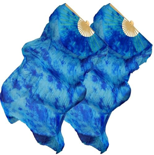 Abbdbd 1 Pair Belly Dance Silk Fans, Chinese Dance Fan Veil, Props Silk Fan, Silk Belly Dance Fan Veil, 180cm Dancing Fan