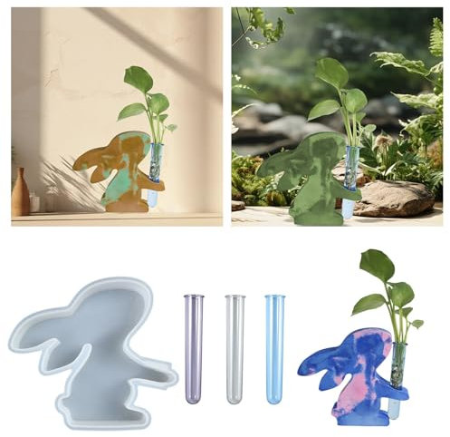 Silikonformen Ostern Hase Gießformen mit 3 Reagenzglas, 3D Kaninchen Hydroponische Blumenarrangement Vase, Gießform Osterhase Kerzenformen Silikonform für DIY Handwerk