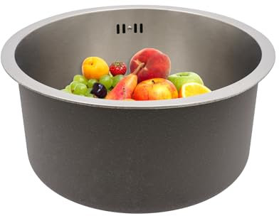TONFEION Fregadero redondo de 38 x 38 cm, de acero inoxidable, con tubo de desagüe, tubo de rebosadero y accesorios, ranura única, lavabo para un uso fácil de usar