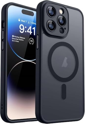 Hushco Magnetic Case for iPhone 14 Pro 6.1, Compatible with MagSafe, Upgraded [Full Camera Protection], [14FT Military Grade Drop Tested] Shockproof Slim Translucent Matte Back Phone Cover (Black)