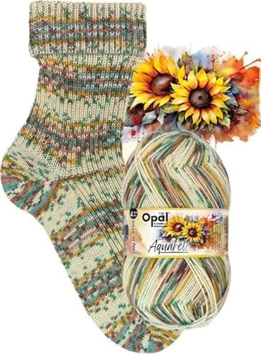 Opal Sockenwolle Aquarell, 4-fädig, 75% Schurwolle Superwash, 425m/100g, Nadelstärke 2-3mm (11530 Sonnenkraft)