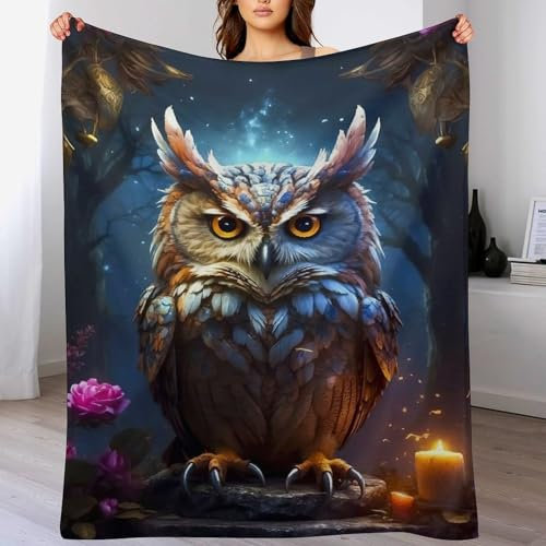 GGJJTT BettDecke Flannel, Eule Digitaldruck Decke, Weich Wohndecke, Sofadecke Für Kinder Jungen Erwachsene Vier Jahreszeiten 130×150cm