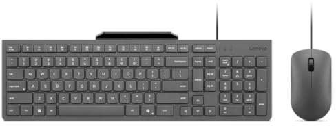 Lenovo 310 USB-A Teclado con Cable Ratón Combo, Teclas silenciosas, Diseño Gaming Ultra-Slim Anti-derrame, Soporte para teléfono Integrado, Compatible con Ordenador portátil, PC, Tablet - Ratón