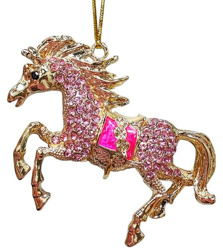 Pferdeornamente für Weihnachtsbaum, handgefertigtes Metallic-Ornament mit rosa Strass, niedliche Weihnachtsschmuck für Kinder, Pferde-Geschenke für Frauen, Pferdeliebhaber, Mädchen