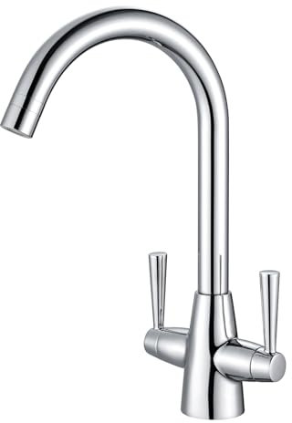 Peppermint Kitchen Tap with Built-in Aerator Dual Function Monoblock Chrome Kitchen Sink Mixer Taps 1 Hole Dual Lever Stainless Steel Mixer Taps for Kitchens 360° Swivel Compact Faucets