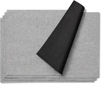 AOKSUNOVA Platzset Stoff Tischset Leinen Platzdeckchen Braun Stoff Waschbar 4er Set 48 x 33cm Schwarz + Grau