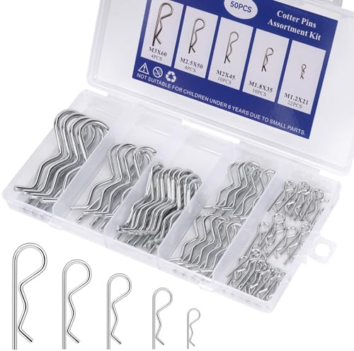 Ruqamxu 50PCS Cotter Pins Assortment Kit R Clips Hitch Pin