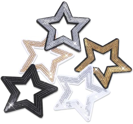 Shimmeroo 20Pcs Hollow Star Iron on Patches,Sequin Sew on Patches Embroidered Patch Iron on Patch for Clothes Hats Backpacks Jeans Decoration