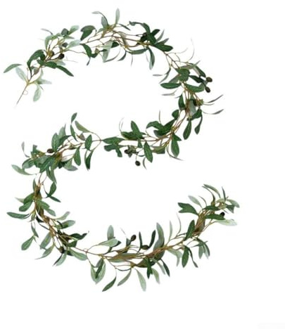 Yuanpgky Olive For Leaf Garland 180 cm verde artificiale con bacche per matrimoni e decorazioni per la casa, rampicanti realistici in seta per caminetto, ringhiera per scale e tavolo